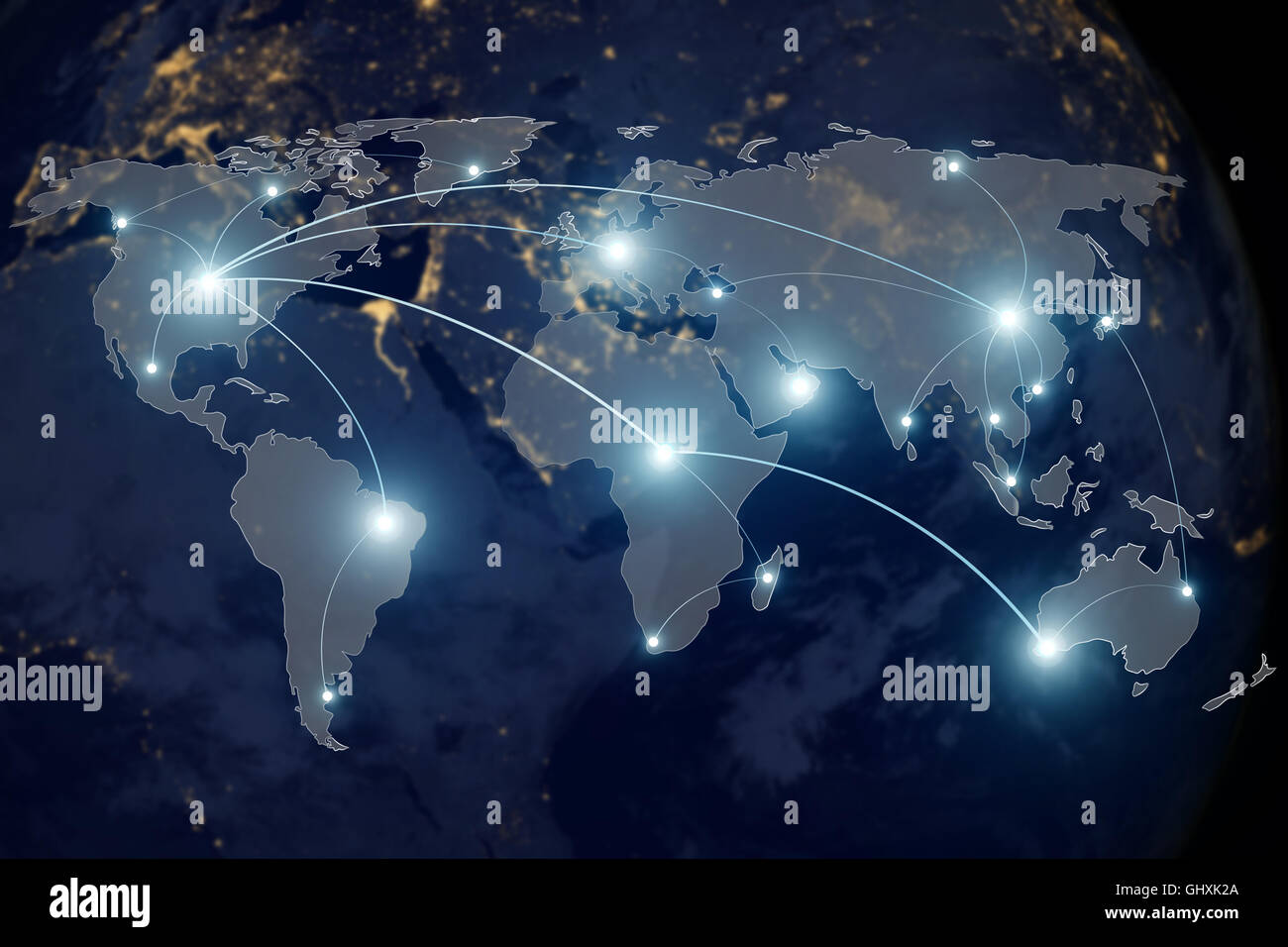 Netzwerk-Verbindung Technologiekonzept - Netzwerk Verbindung Partnerschaft und Weltkarte. Elemente dieses Bildes, eingerichtet von der NASA Stockfoto