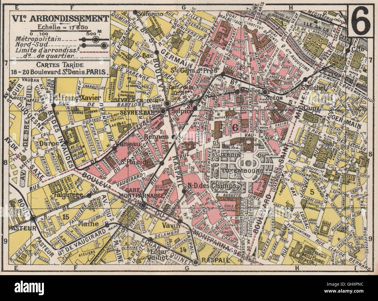 PARIS. 6. 6e wetteifern. Arrondissement. Luxemburg. TARIDE, 1926 Vintage Karte Stockfoto