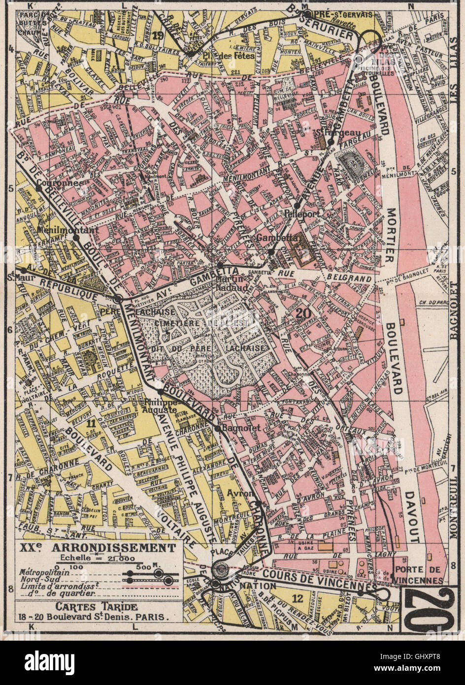 PARIS. 20. 20e XX. Arrondissement. Ménilmontant. TARIDE, 1926 Vintage Karte Stockfoto
