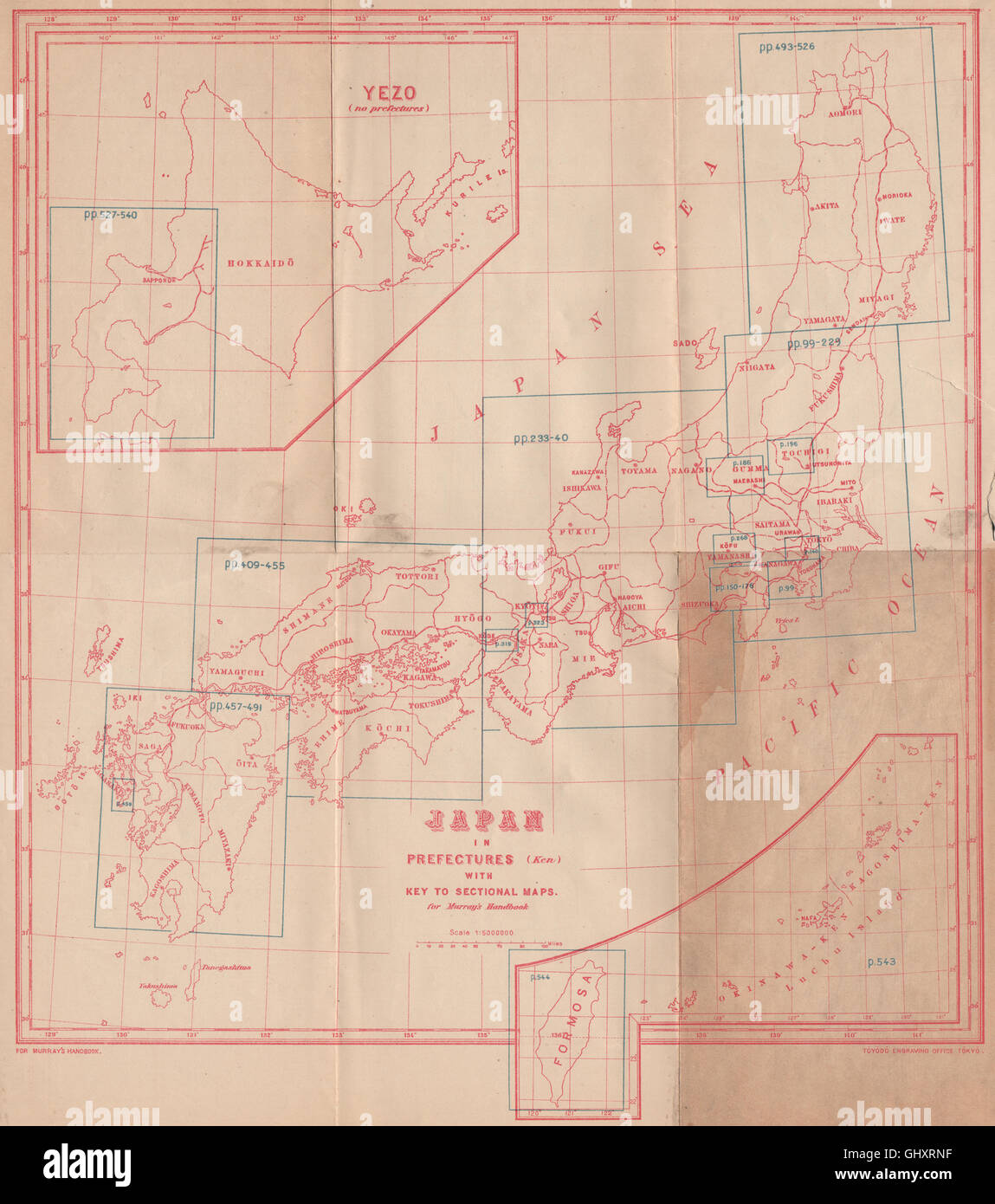 Japan. Japan in Präfekturen (Ken). Abschnitte. MURRAY, 1901 Antike Landkarte Stockfoto