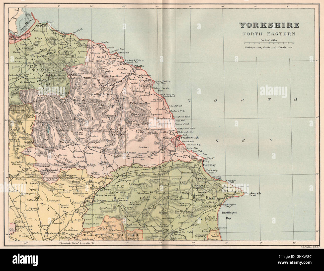 YORKSHIRE-NORD-OST. Antike Grafschaft Landkarte, 1893 Stockfoto