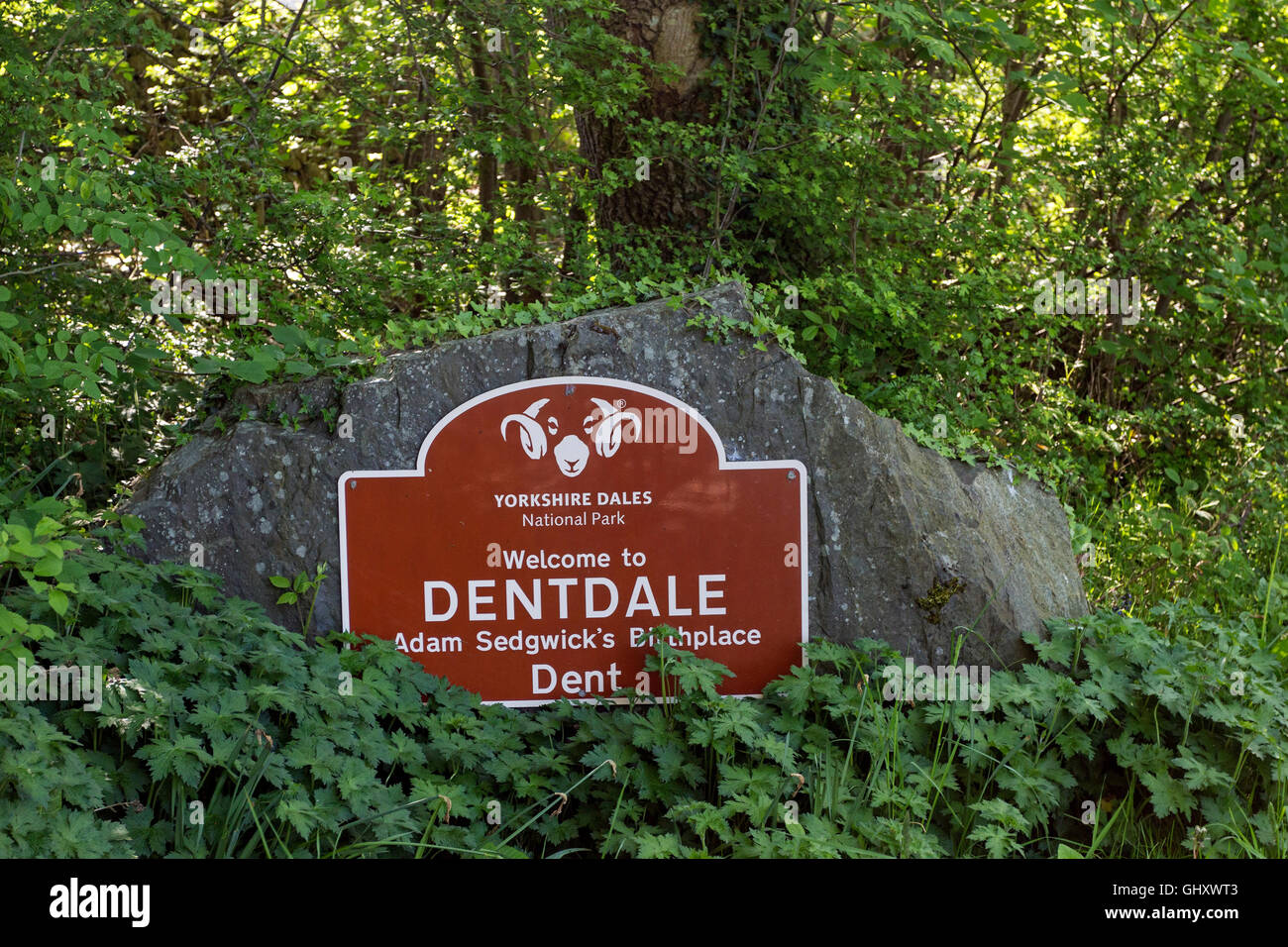 Willkommen bei Dentdale-Schild nahe Dorf Dent in den Yorkshire Dales UK Stockfoto