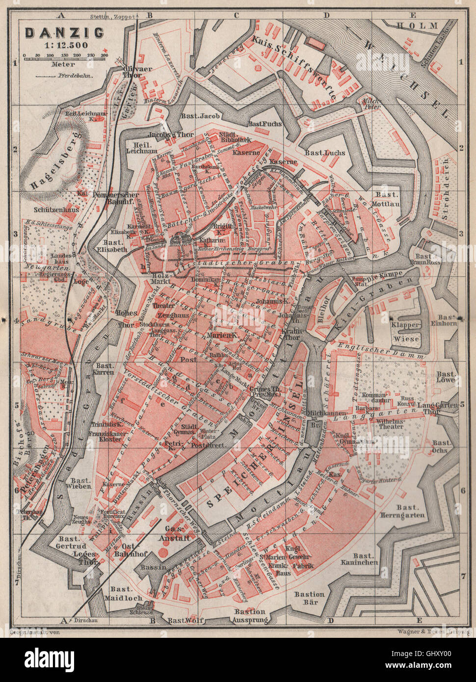GDANSK antiken Stadt Stadt Plan Miasta. Danzig Danzig. Polen Mapa, 1886 Stockfoto