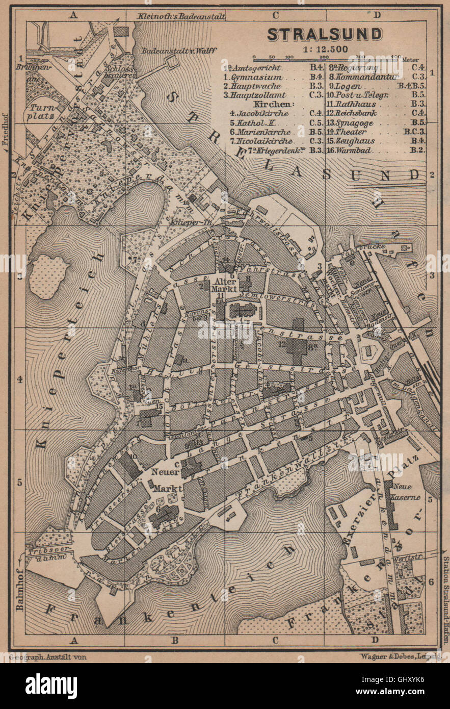 STRALSUND antiken Stadt Stadt attraktivem. Mecklenburg-Vorpommern Karte, Karte von 1900 Stockfoto