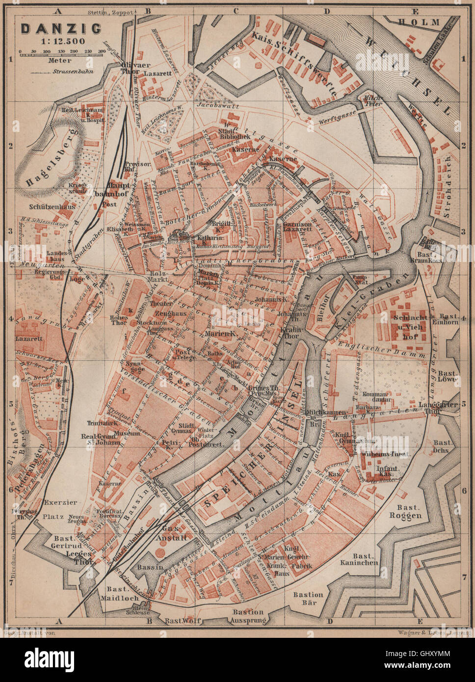 GDANSK antiken Stadt Stadt Plan Miasta. Danzig Danzig. Polen Mapa, 1900 Stockfoto