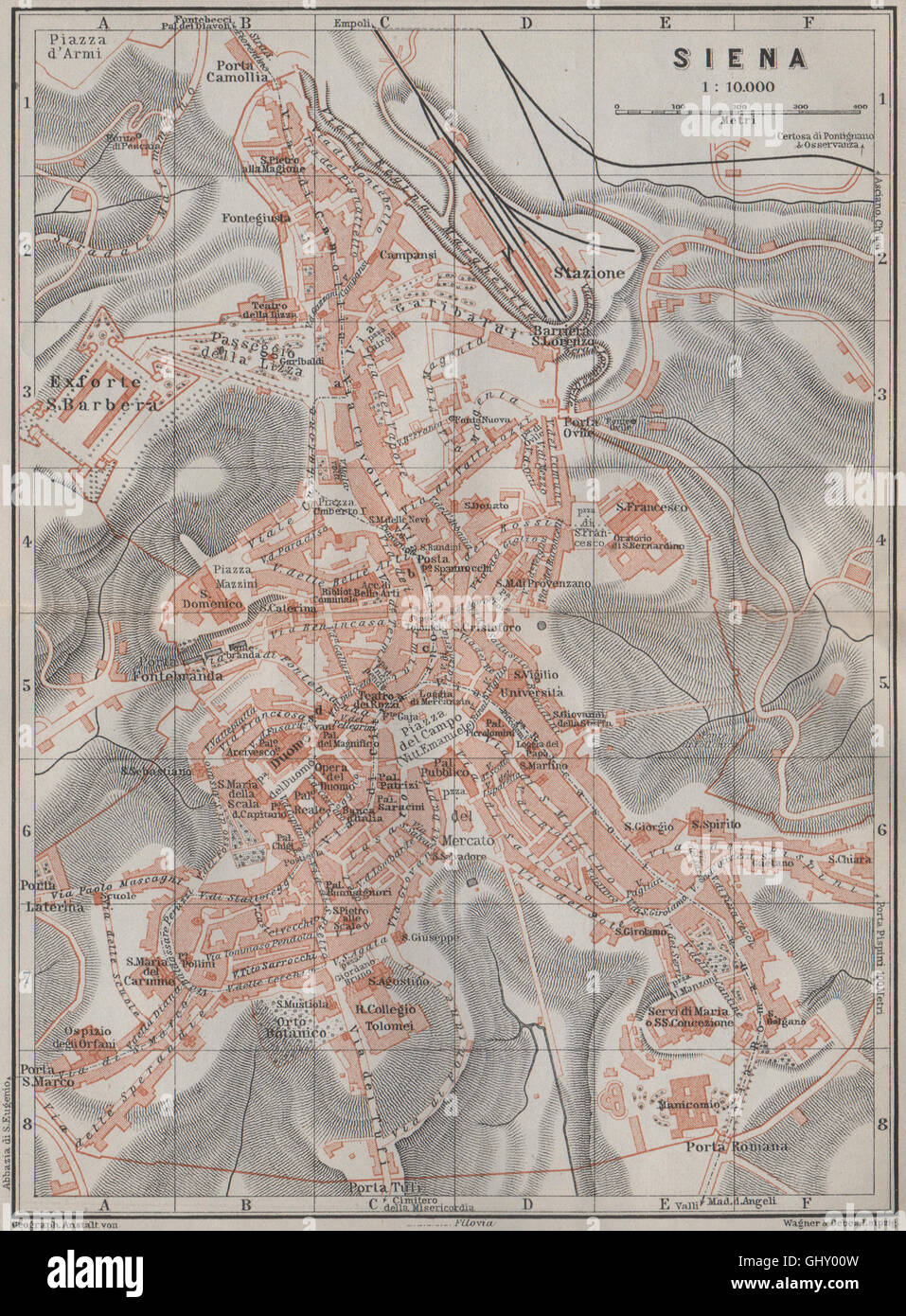 SIENA antiken Stadt Stadt Plan Klavier interne. Italien-Mappa. BAEDEKER, 1909 Stockfoto