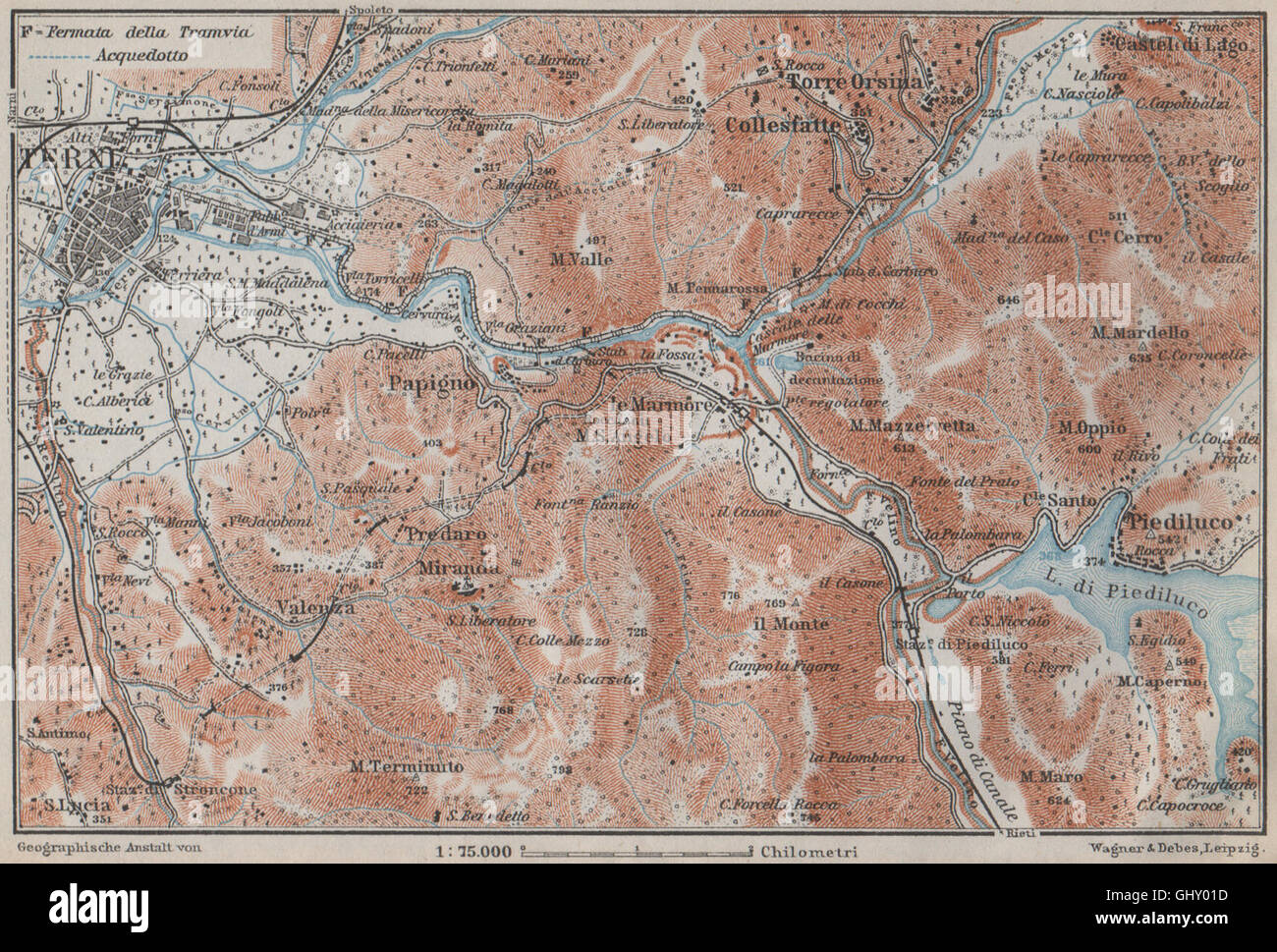 TERNI Umgebung. Italien-Mappa. BAEDEKER, 1909 Stockfoto