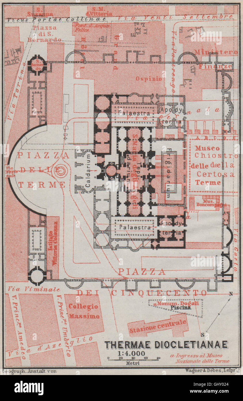 THERMEN DES DIOKLETIAN. THERMAE DIOCLETIANAE Grundriss. Rom-Mappa, 1909 Stockfoto