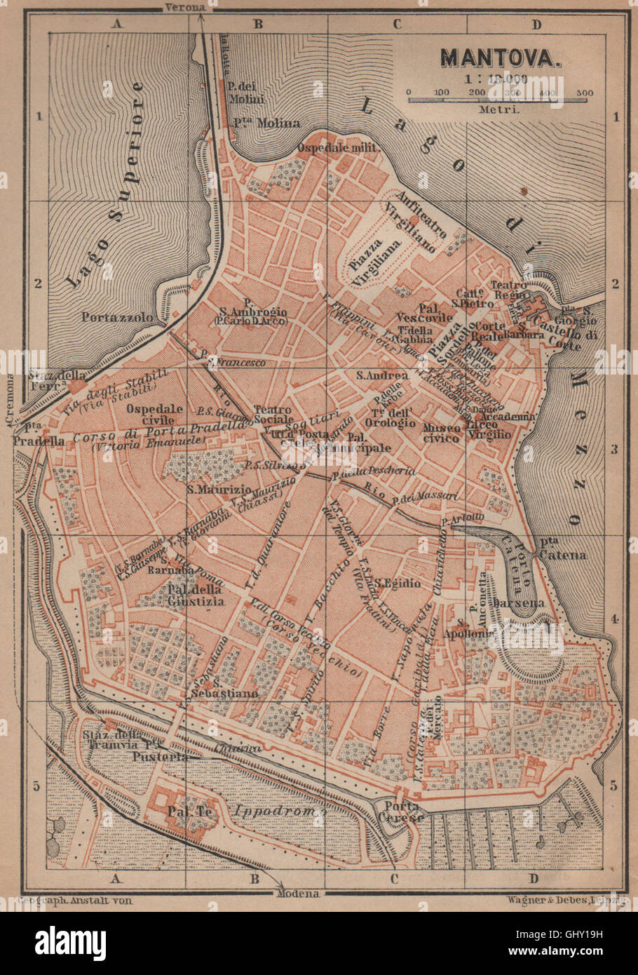 MANTOVA (MANTUA) antiken Stadt Stadt Plan Klavier interne. Italien-Mappa, 1899 Stockfoto