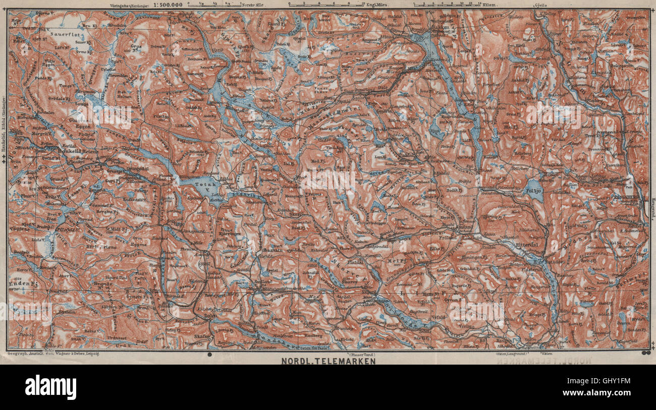 Nord TELEMARKEN Topo-Karte. Kongsberg Dalen Bakken. Norwegen-Kart, 1912 Stockfoto