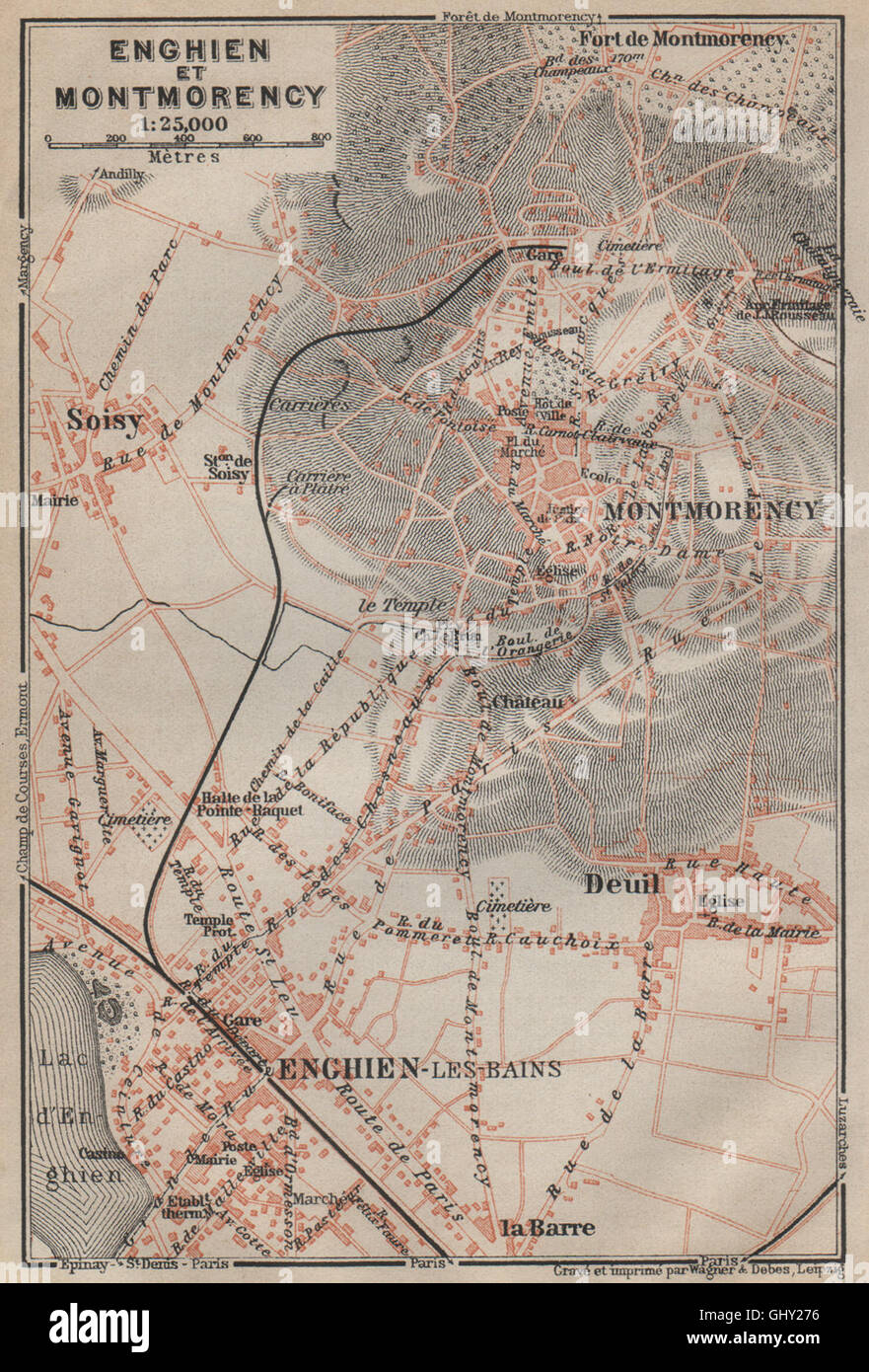 ENGHIEN-Les-Bains & MONTMORENCY Stadt Stadtplan. Musée Soisy Val-d ' Oise, 1907 Karte Stockfoto