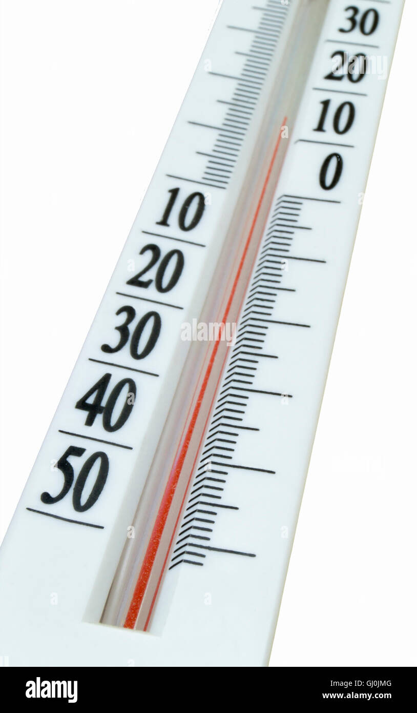 Instrument zur Messung der Temperatur der Luft ist isoliert auf weißem Hintergrund Stockfoto