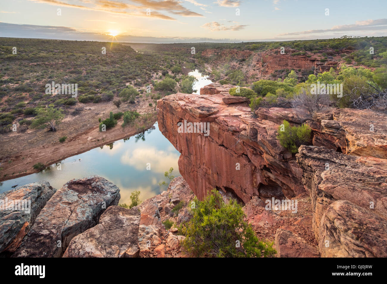 die Hawk Head Aussichtspunkt über der Murchison River Schlucht, Kalbarri National Park, Western Australia Stockfoto