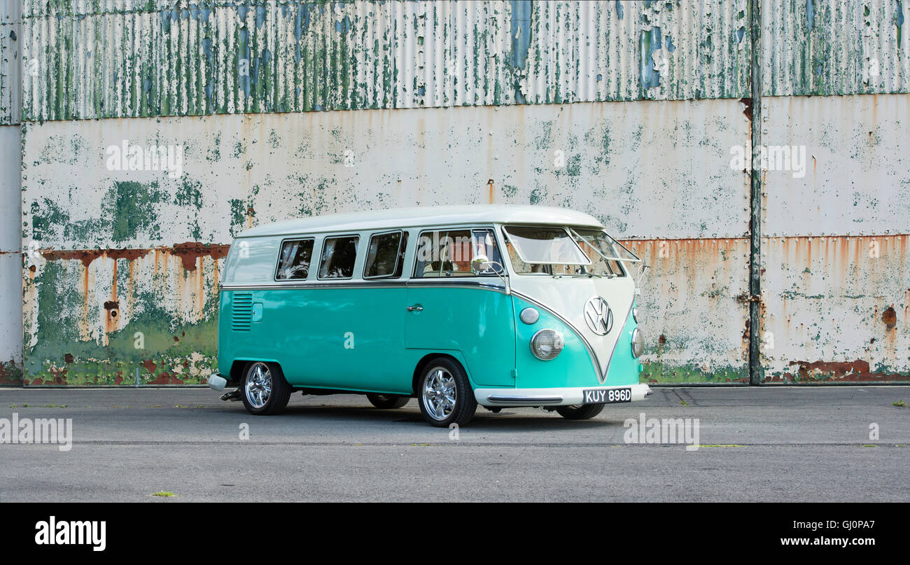 1966 VW Split Screen Volkswagen Wohnmobil. Heritage Center in Bicester, Oxfordshire, England Stockfoto