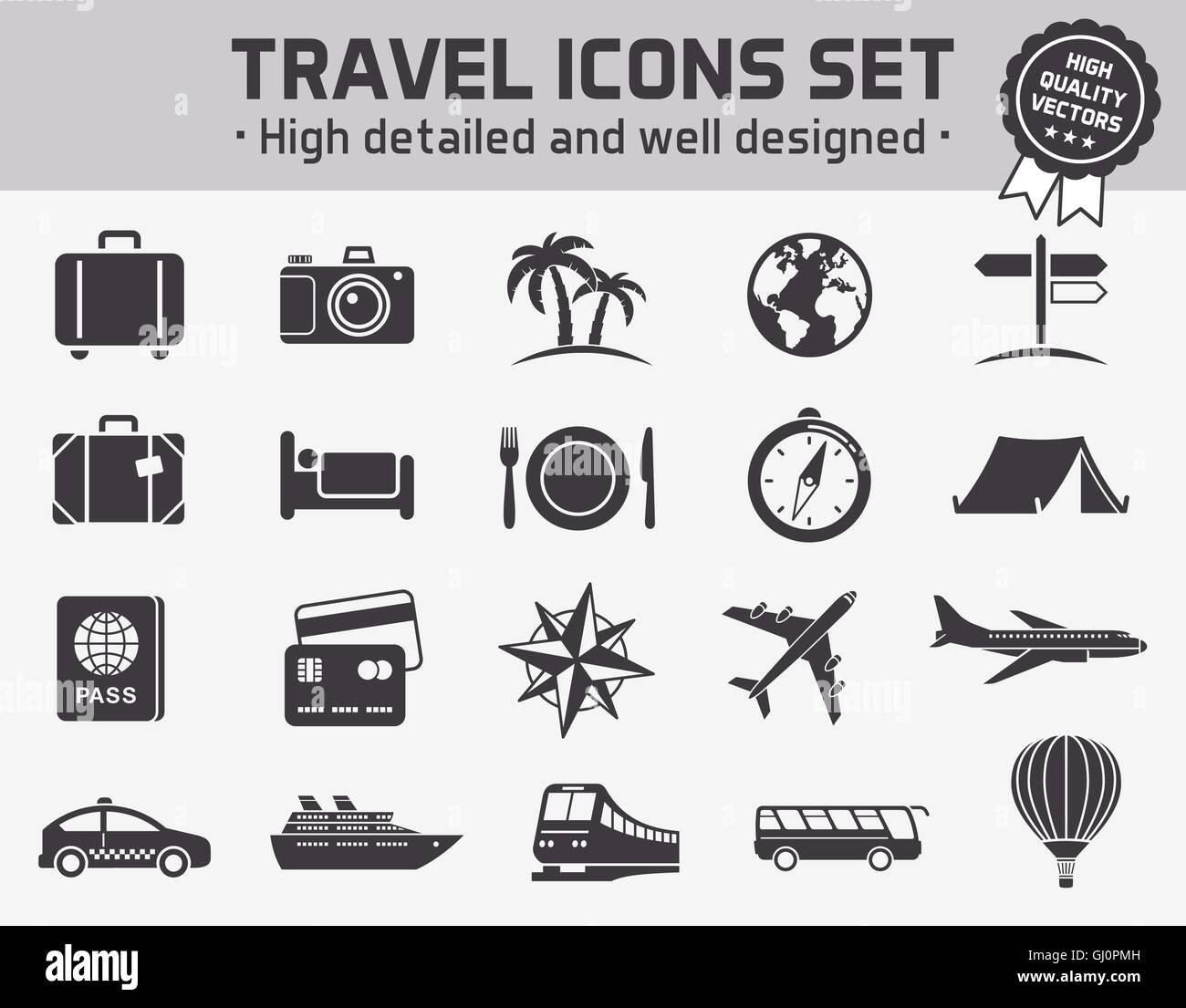 Sammlung von zwanzig hochwertige Icons set für Reise-Ant-Tourismus Stock Vektor