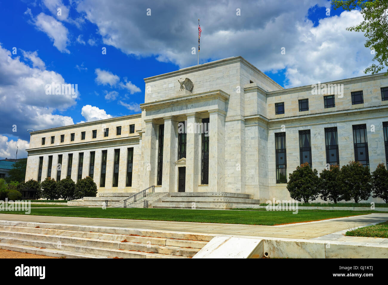 Marriner S. Eccles Federal Reserve Board Building, befindet sich in Washington D.C., USA. Es ist der Sitz des Board of Governors des Federal Reserve System. Stockfoto