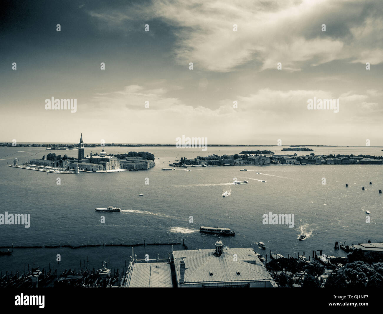 Die Inseln San Giorgio Maggiore und Giudecca erschossen vom Festland Venedig, Italien. Stockfoto