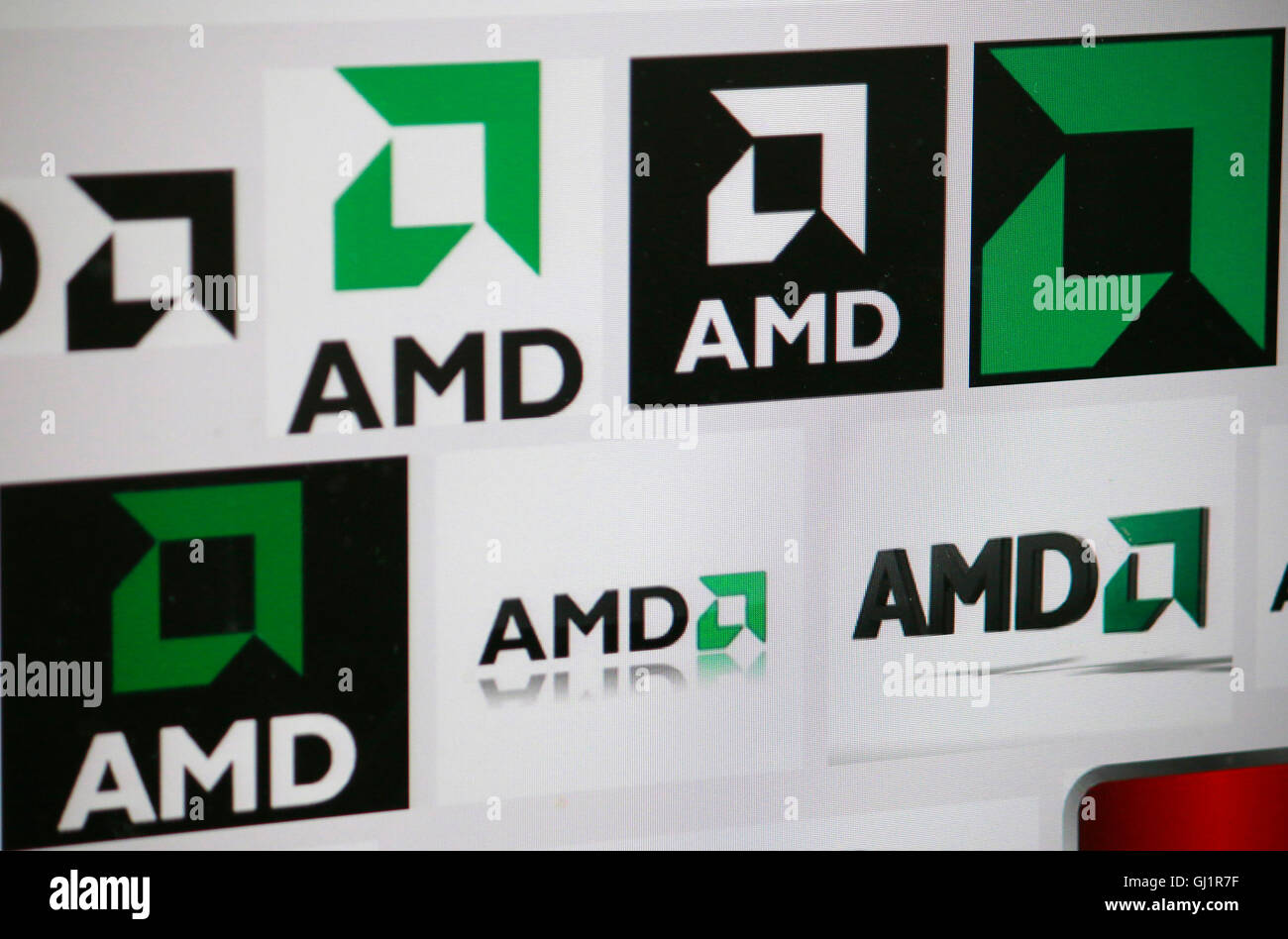 Loge der Marke "AMD", Berlin. Stockfoto