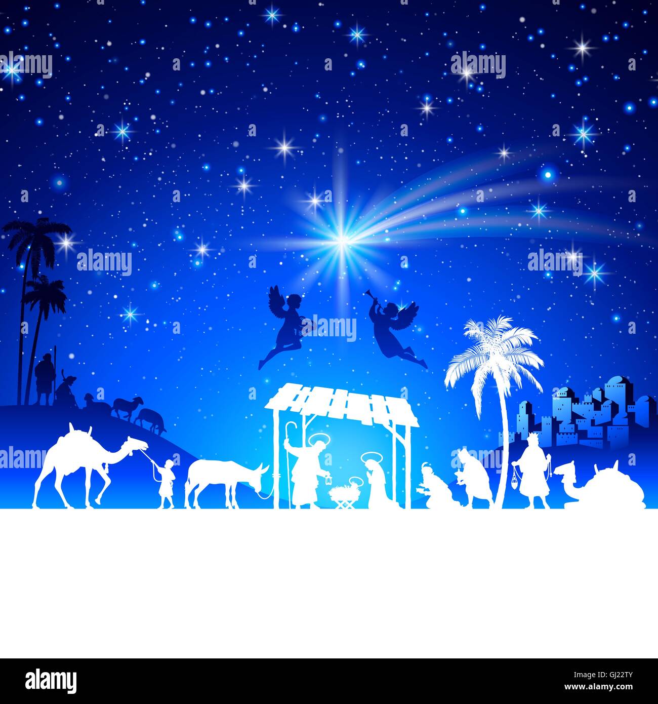 Hohe Detailtreue vektor Krippe weihnachten Szene Silhouetten Abbildung mit Könige Anbetung Gruppe Stock Vektor