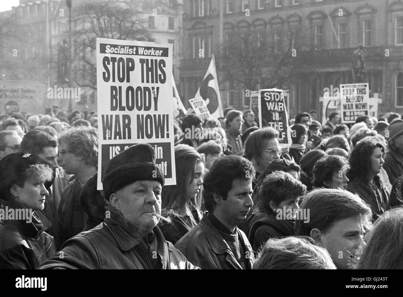 Anti-Kriegs-Demonstranten, George Square Glasgow 1991 Stockfoto