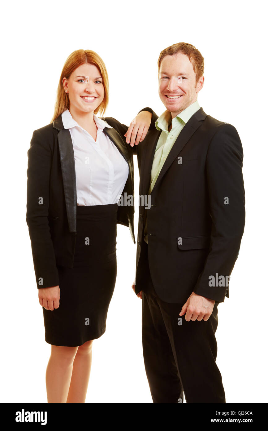 Zwei Content-Geschäftsleute lächelnd als team Stockfoto