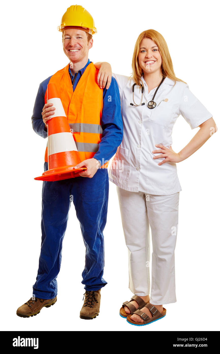 Arbeiterin und ein Arzt lächelnd als team Stockfoto