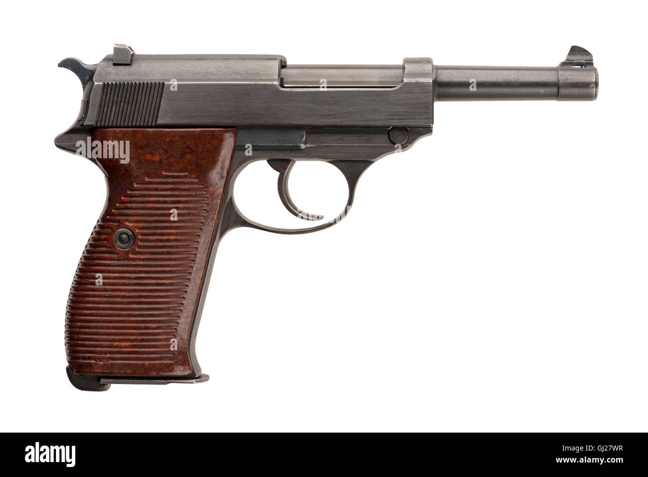 Eine deutsche 9mm militärische Selbstladepistole von Weltkrieg zwei. Stockfoto