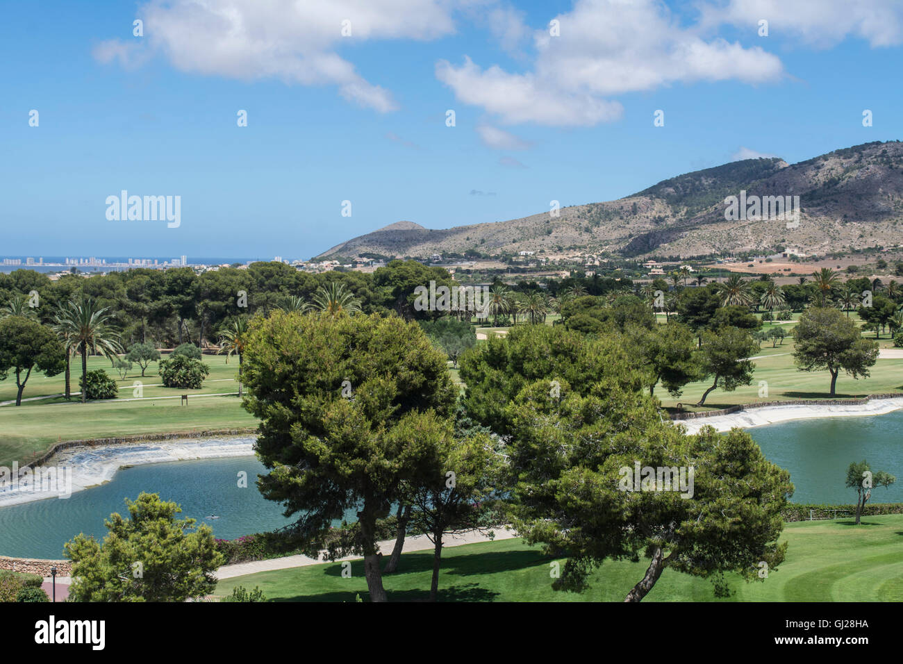 Blick über den Südplatz am La Manga Club Resort, Murcia, Spanien Stockfoto