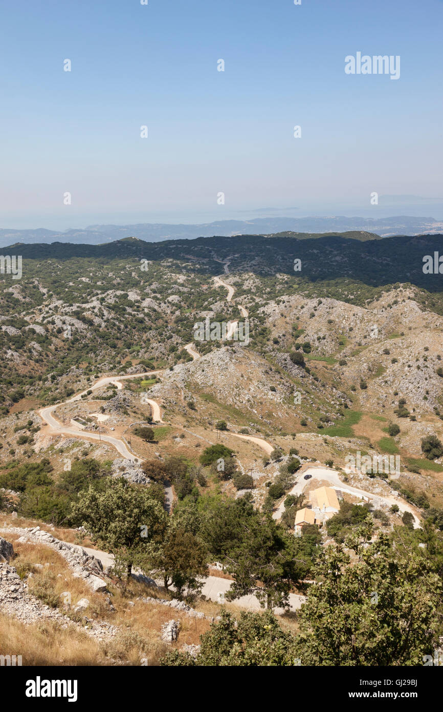 Blick auf die Landschaft des Mount Pantokrator, Korfu, Ionische Insel, griechische Inseln, Griechenland Stockfoto