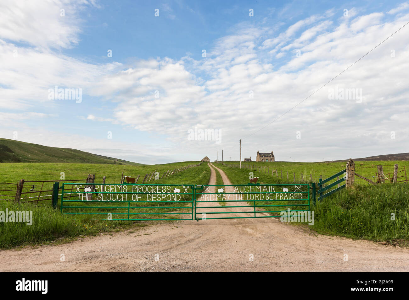 Religöses auf Bauernhof Tore in Schottland. Stockfoto