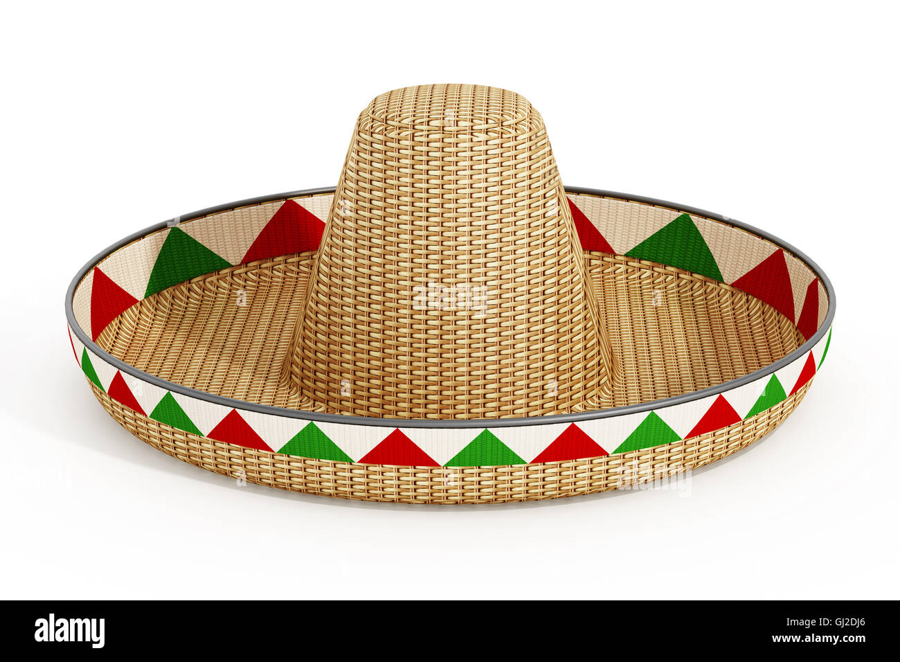 Mexikanischen Hut oder Sombrero und mexikanische Flaggen isoliert auf weißem Hintergrund. 3D Illustration. Stockfoto