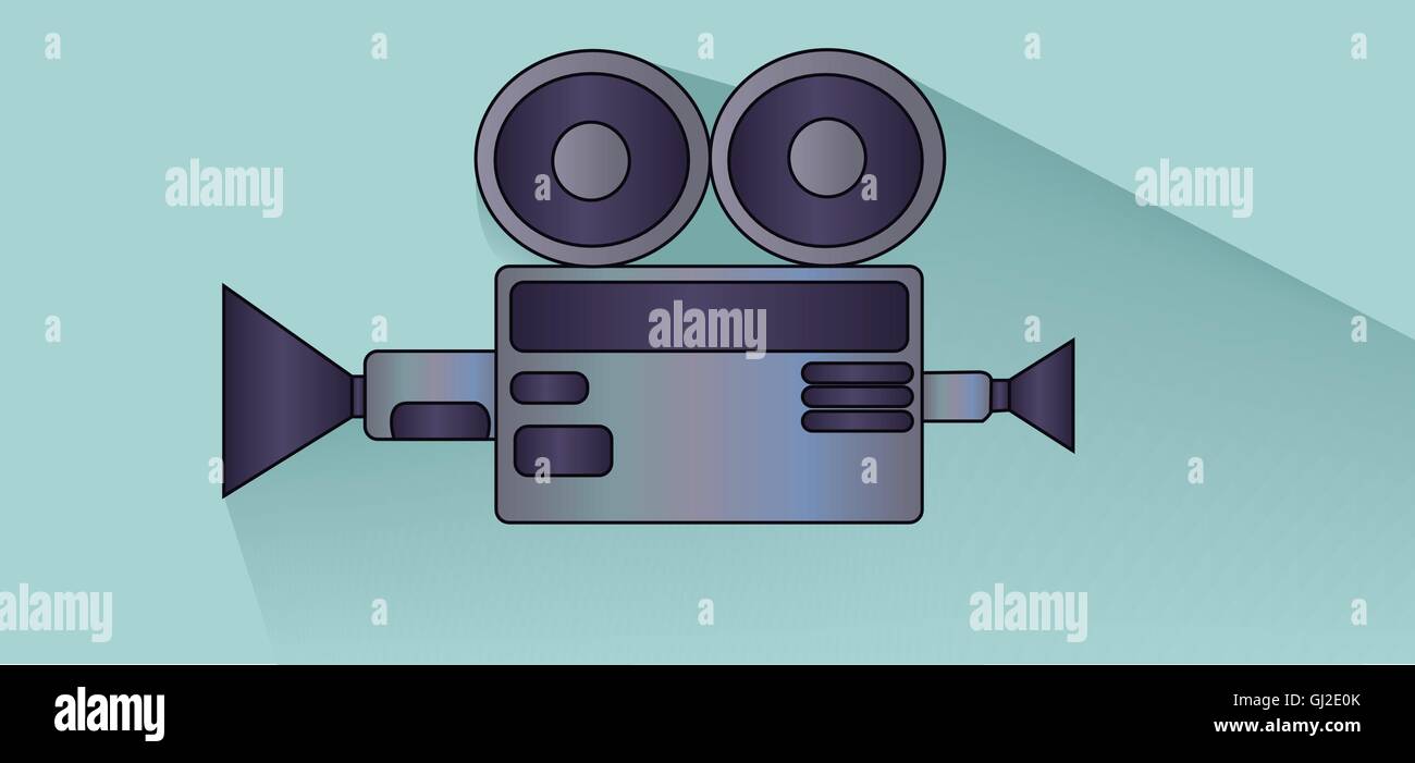 Retro-Kino-Kamera-Design über weißen blauen Hintergrund, flachen Stil. Digitales Bild Vektor Stock Vektor