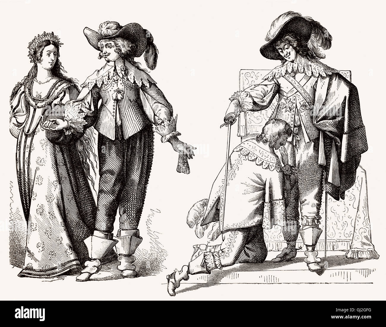 Französische Kostüme, 17. Jahrhundert Stockfoto
