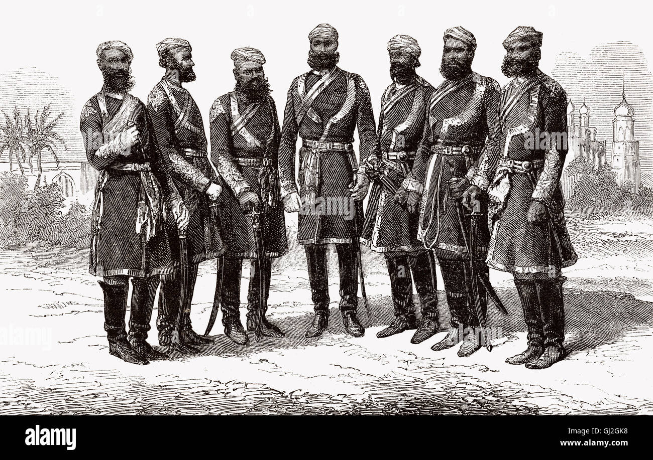 Punjab Kavallerie-Offiziere, Britisch-Indien, 19. Jahrhundert Stockfoto
