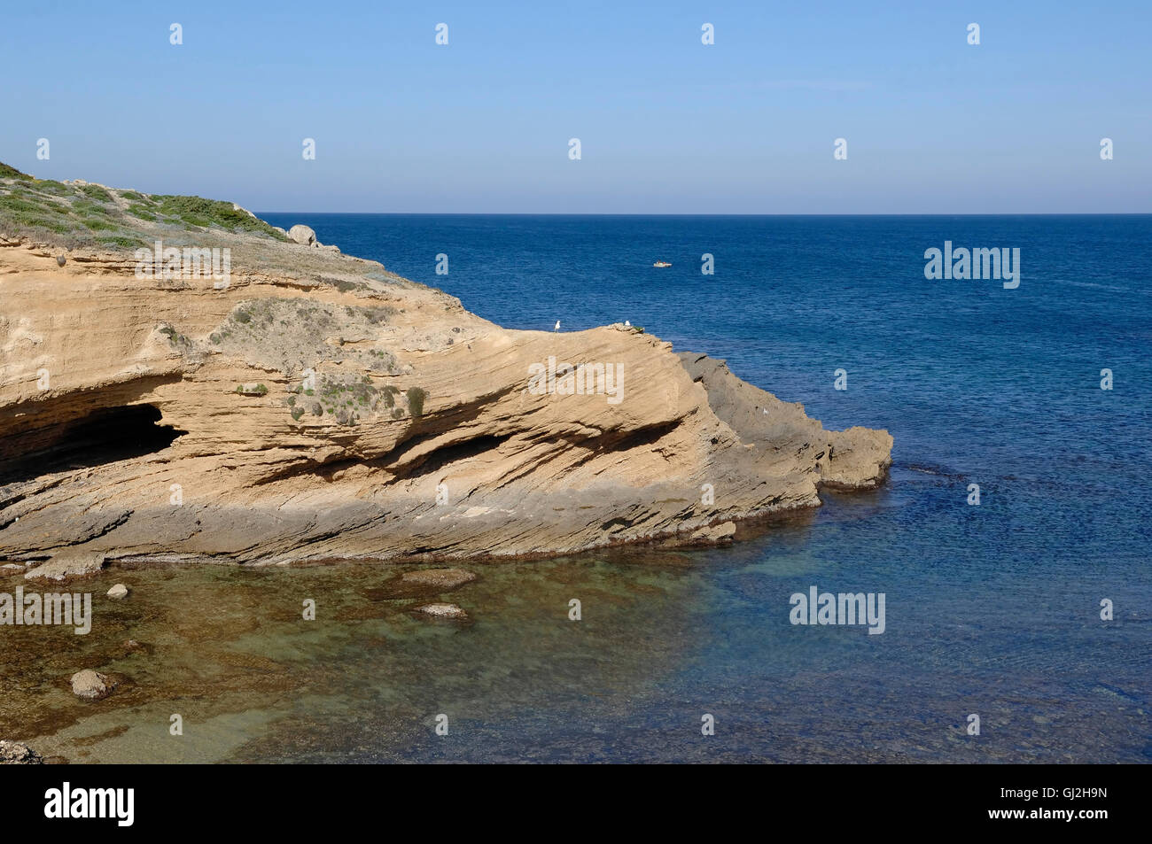 Blick auf das Capo Mannu, der Nordspitze der Halbinsel Sinis, Sardinien, Italien. Stockfoto