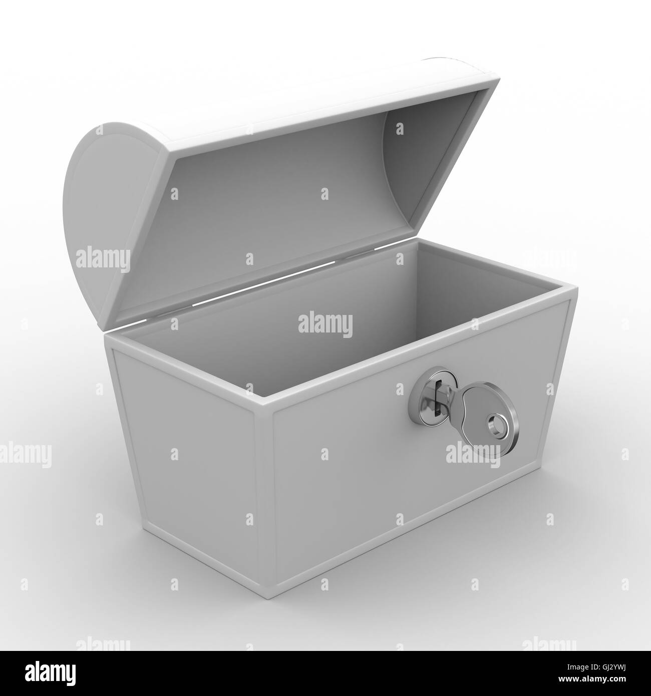 Offener Kasten auf weißem Hintergrund. Isolierte 3D-Bild Stockfoto