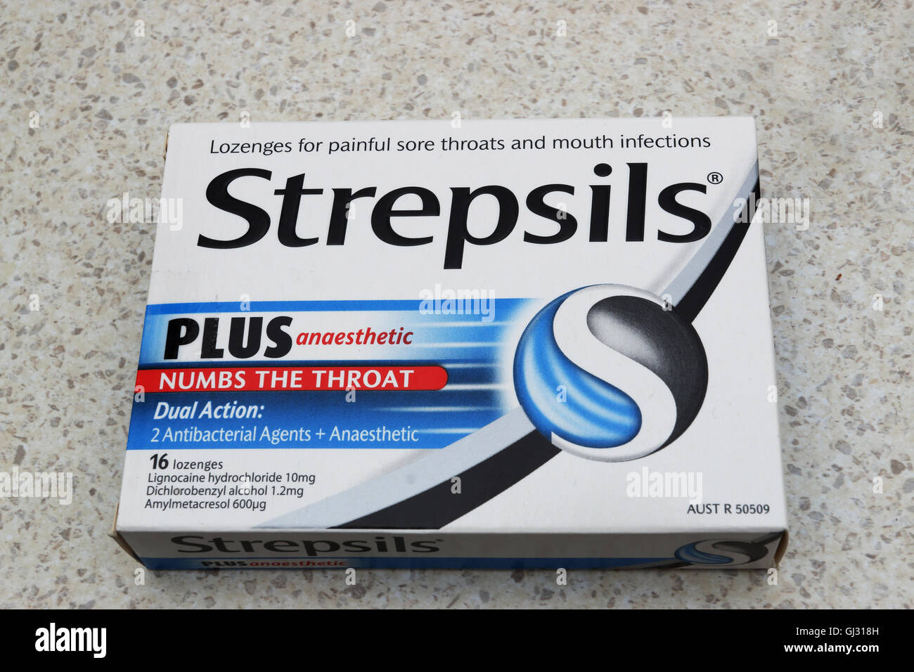 STREPSILS - Hals Lutschtabletten Betäubung die Kehle für Halsschmerzen Stockfoto