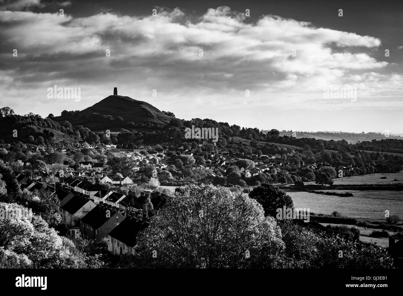 Blick über Glastonbury auf das tor Stockfoto