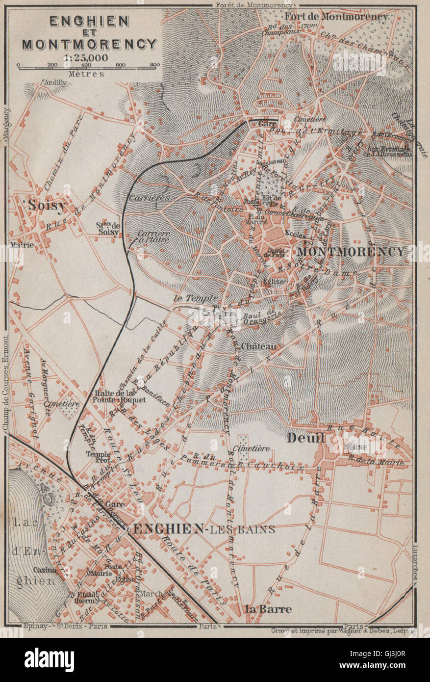 ENGHIEN-Les-Bains & MONTMORENCY Stadt Stadtplan. Musée Soisy Val-d ' Oise, 1910-Karte Stockfoto