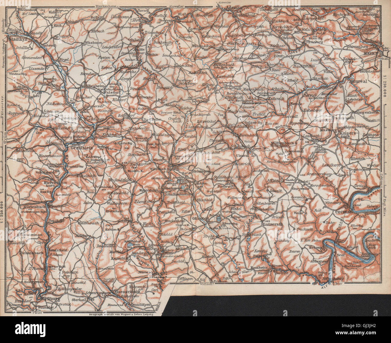 VULKANEIFEL. DIE VULKANEIFEL Topo-Karte. Gerolstein. Deutschland Karte, 1926 Stockfoto