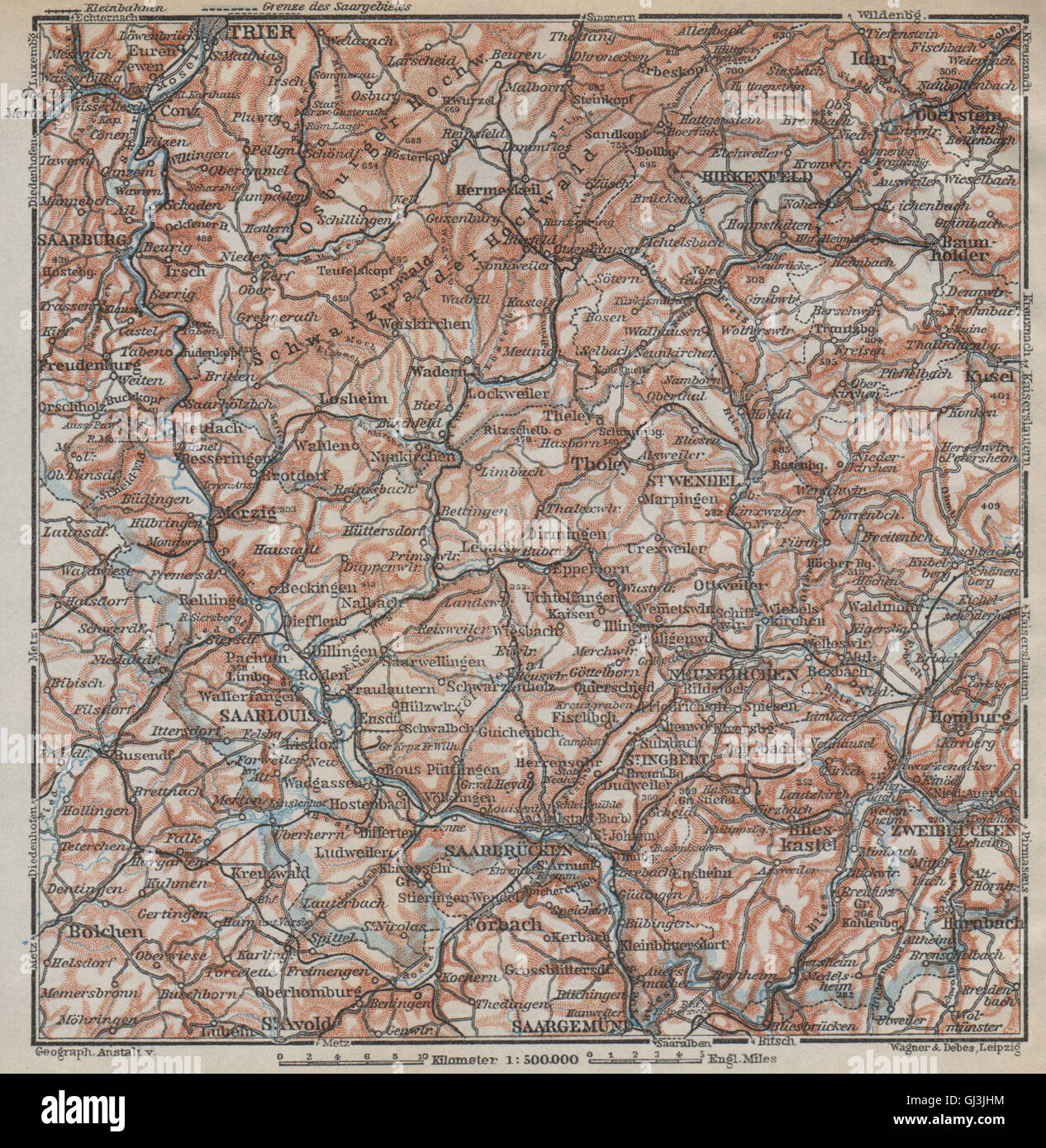 SAAR SARRE FLUSSTAL. Trier Saarbruckem Saarlouis Saarburg Karte, 1926 ...