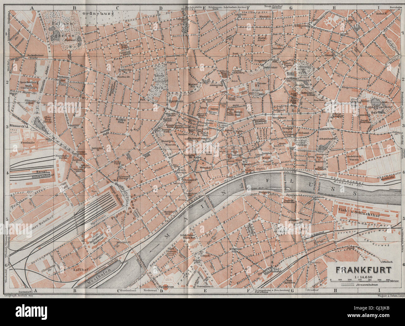 FRANKFURT AM MAIN Oldtimer Stadt Stadt attraktivem. Hessen Karte. BAEDEKER, 1926-Karte Stockfoto