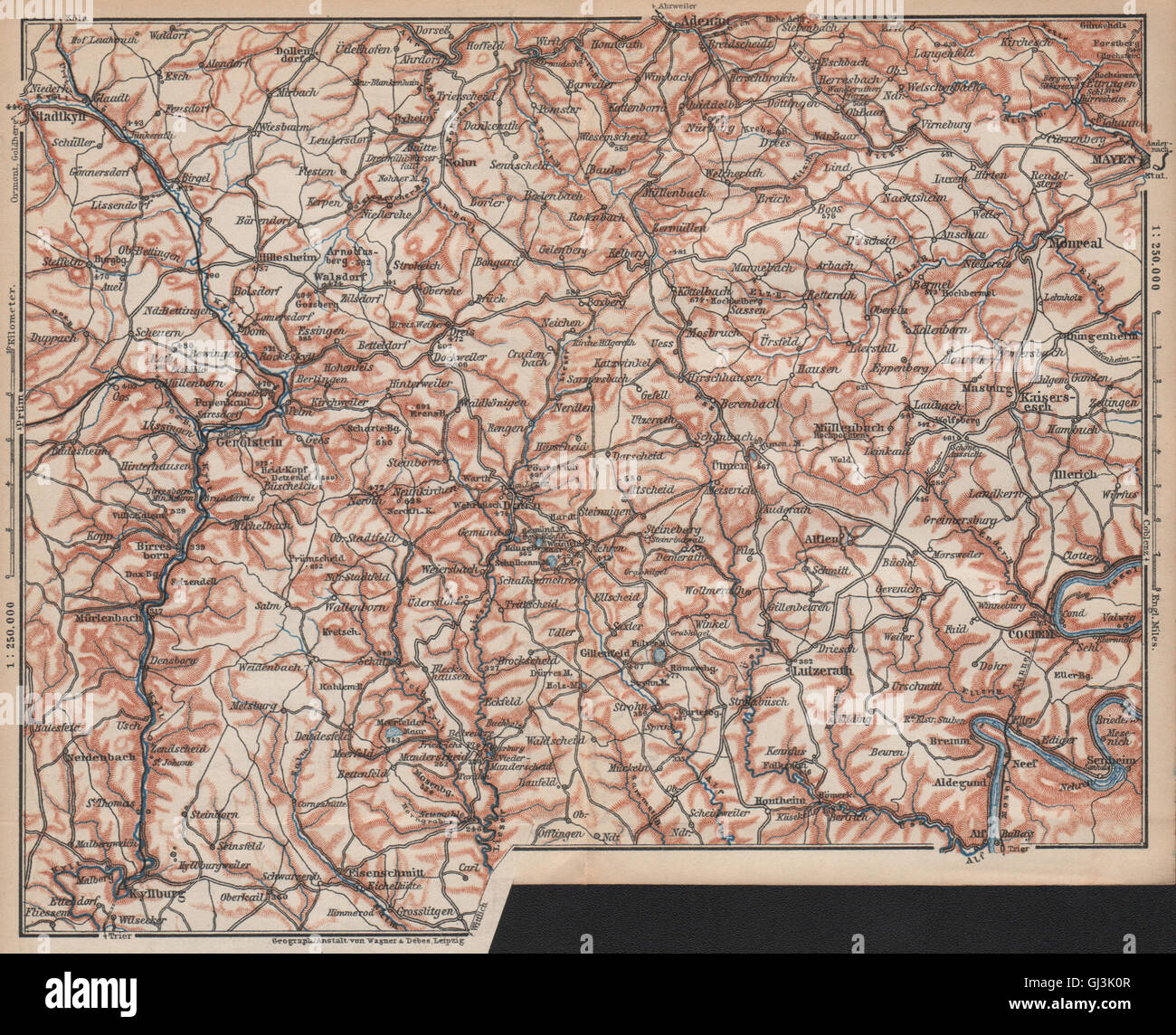 VULKANEIFEL. DIE VULKANEIFEL Topo-Karte. Gerolstein. Deutschland Karte, 1892 Stockfoto
