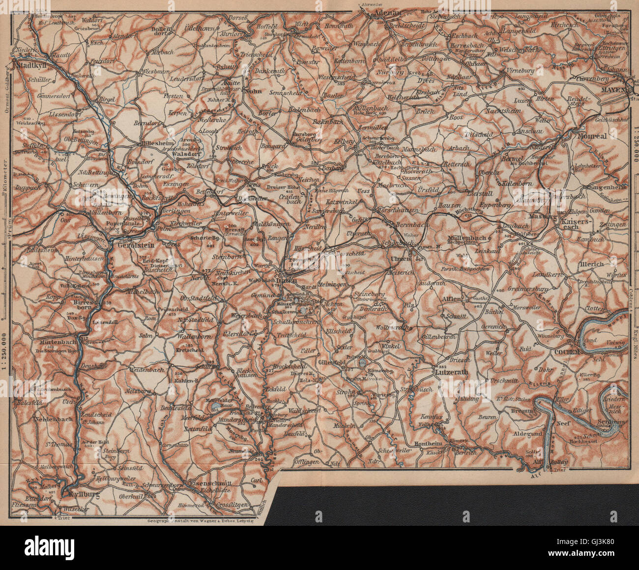 VULKANEIFEL. DIE VULKANEIFEL Topo-Karte. Gerolstein. Deutschland Karte, 1903 Stockfoto