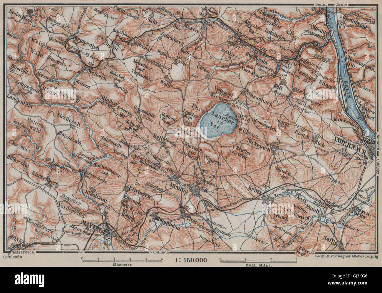 LAACHER SEE. Vulkaneifel Topo-Karte Andernach Mayen Rheinland-Pfalz, 1906 Stockfoto