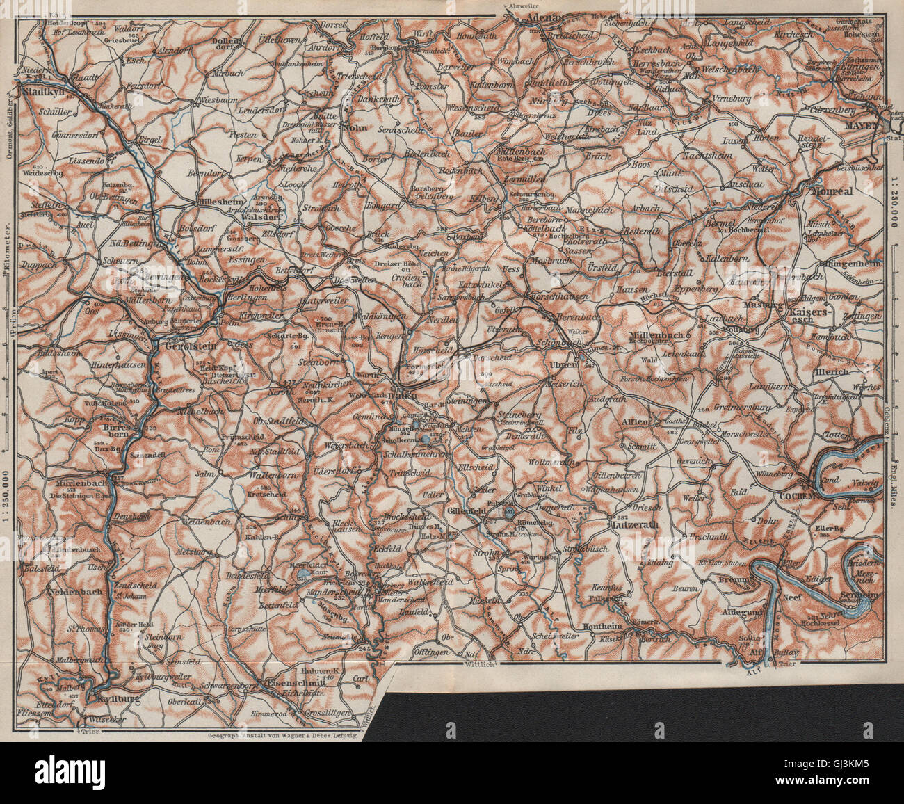 VULKANEIFEL. DIE VULKANEIFEL Topo-Karte. Gerolstein. Deutschland Karte, 1906 Stockfoto