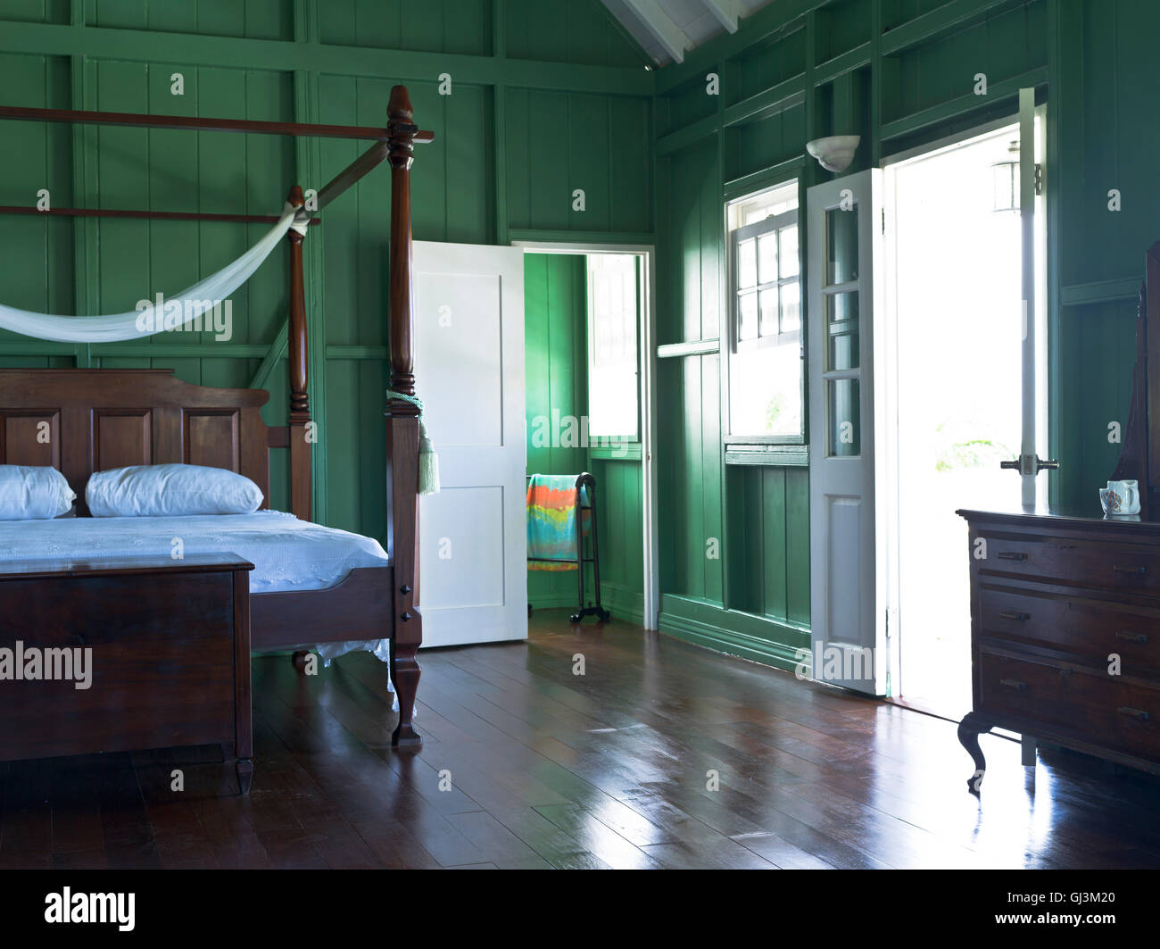 dh Fairview Great House ST KITTS CARIBBEAN Traditional Old Colonial House Museum Nelsons Schlafzimmer Innenraum Stockfoto