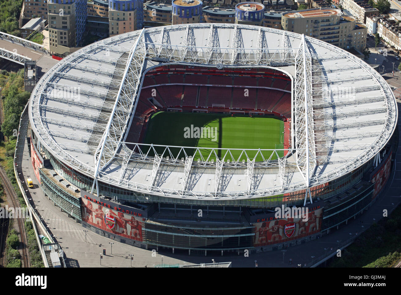 Luftaufnahme von The Emirates Stadium, Heimat von Arsenal London, London N5 Stockfoto