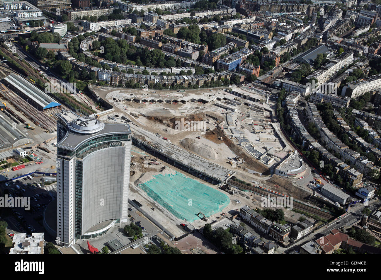 Luftbild von der Kaiserin-State-Building in Olympia, Earls Court, London, UK Stockfoto