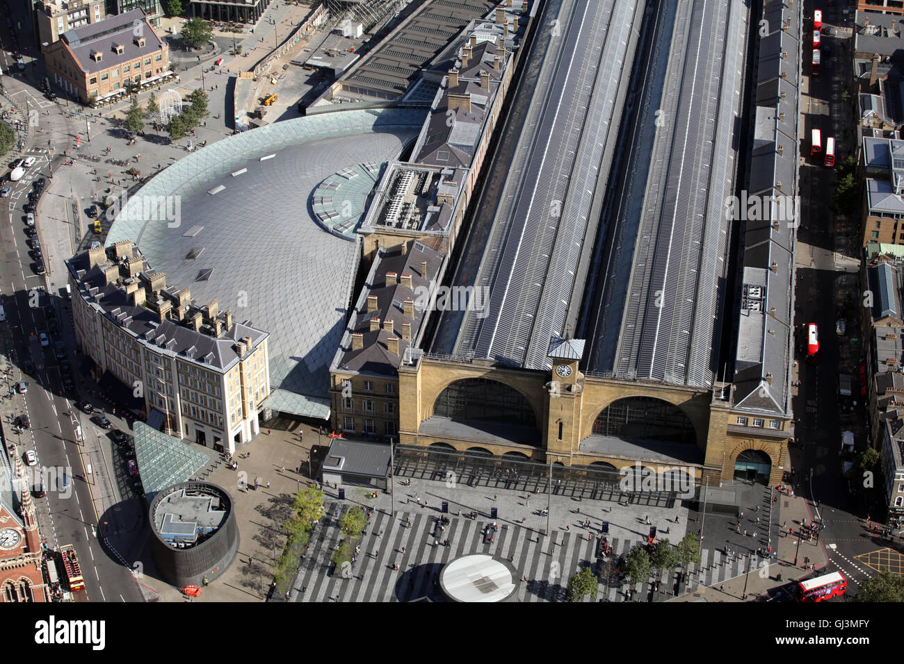 Luftaufnahme von Kings Cross Bahnhof in London, UK Stockfoto